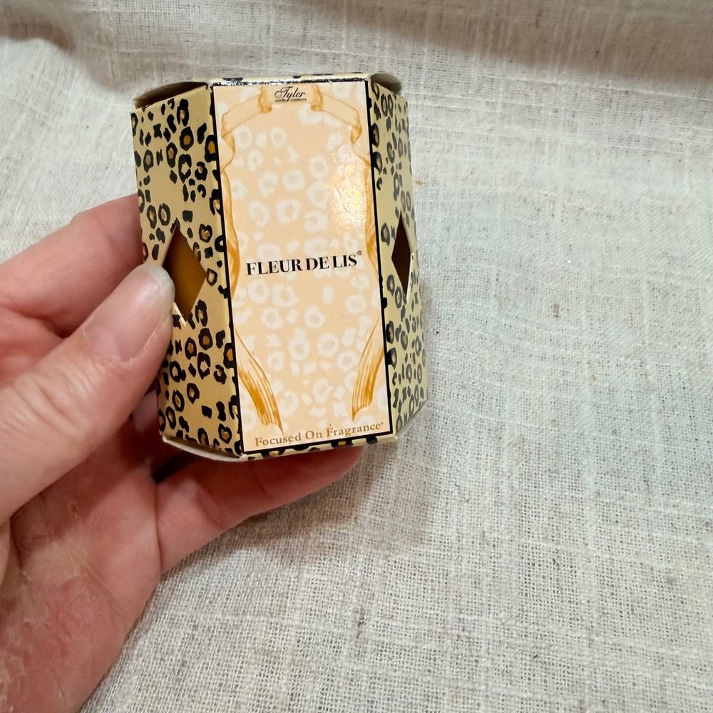 Tyler Candle Company Fleur De Lis 2oz Votive Candle 15 Hour Burn Leopard Box